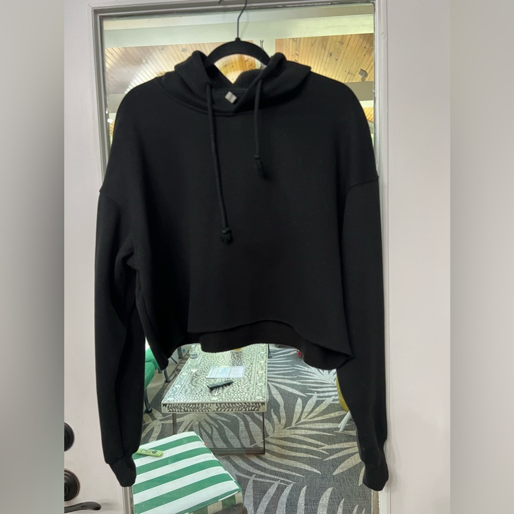 🖤NWT🖤Amazhiyu Women's Black Cropped Fleece Hoodie Size Large